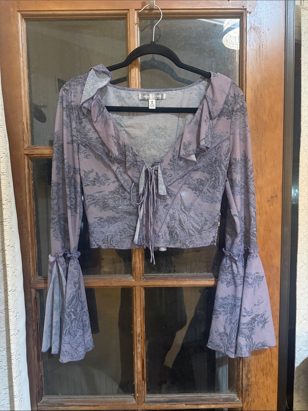 Urban Outfitters Lavender Floral Ruffle Tie-Front Blouse